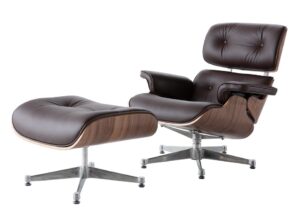Eames Style Walnutwood Lounge Chair & Ottoman – Brown & Chrome Base
