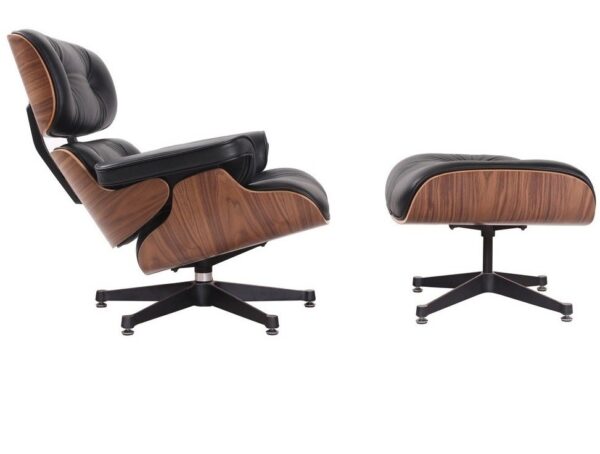 Eames Style Walnutwood Lounge Chair & Ottoman – Black - Image 9