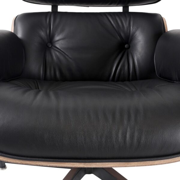 Eames Style Walnutwood Lounge Chair & Ottoman – Black - Image 7