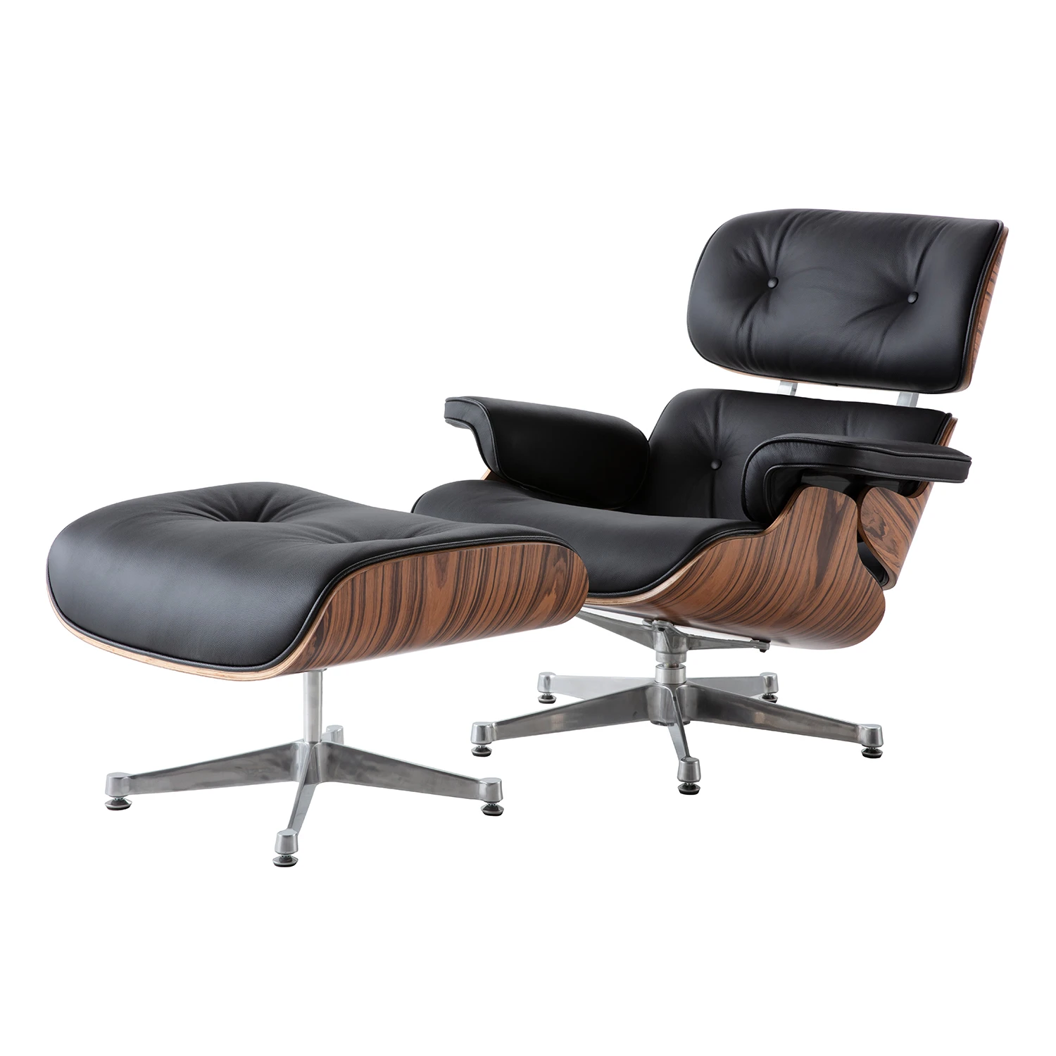 Charles Eames Lounge Chair And Ottoman Replica – Black – Rose Wood – Chrome Base NH310