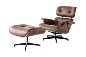 Classic Charles Eames Lounge Chair And Ottoman Replica Dark Brown Leather – Walnut Normal Base NH313