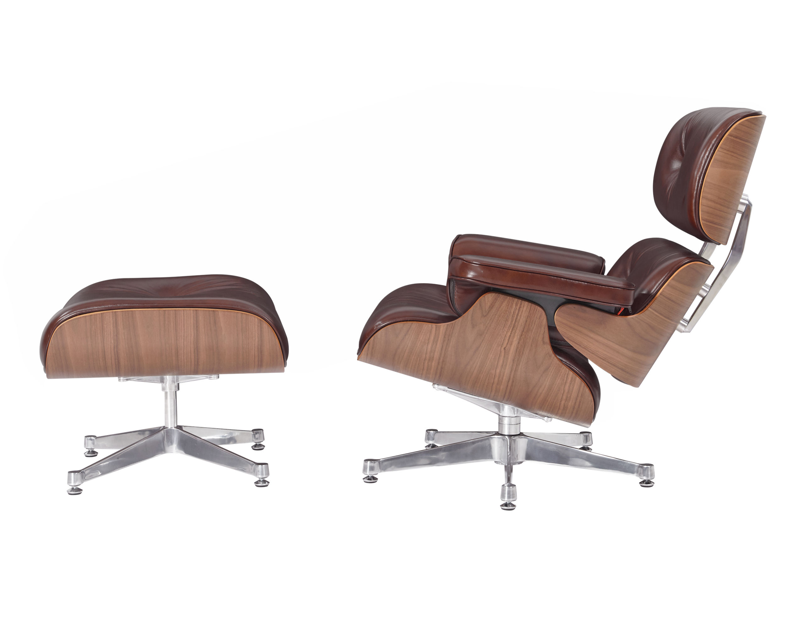 Premium Eames Lounge Chair And Ottoman Replica Waxy Chocolate Polished Leather Walnut Wood NH326 - Image 11