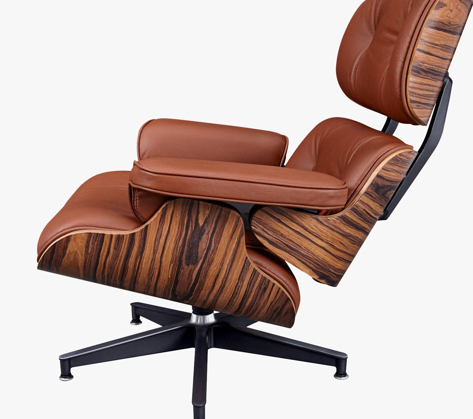 Classic Charles Eames Lounge Chair And Ottoman Replica Tan Brown Leather – Rose Wood Normal Base NH318 - Image 2