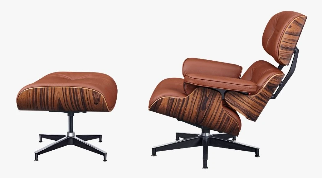 Classic Charles Eames Lounge Chair And Ottoman Replica Tan Brown Leather – Rose Wood Normal Base NH318 - Image 3