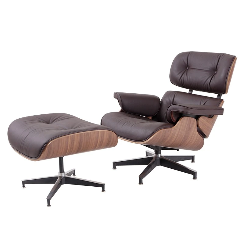 Classic Charles Eames Lounge Chair And Ottoman Replica Brown Leather Walnut Wood NH319
