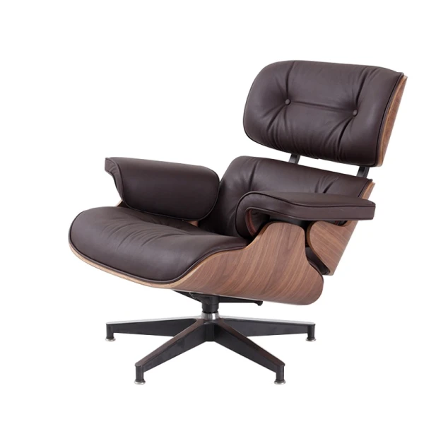 Classic Charles Eames Lounge Chair And Ottoman Replica Brown Leather Walnut Wood NH319 - Image 6