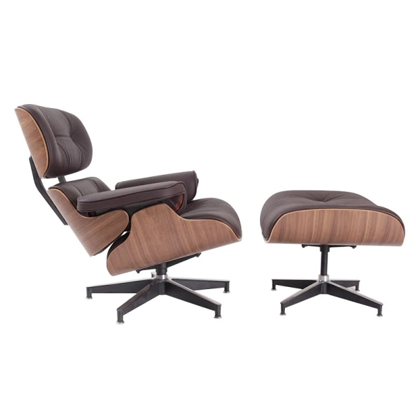 Classic Charles Eames Lounge Chair And Ottoman Replica Brown Leather Walnut Wood NH319 - Image 8