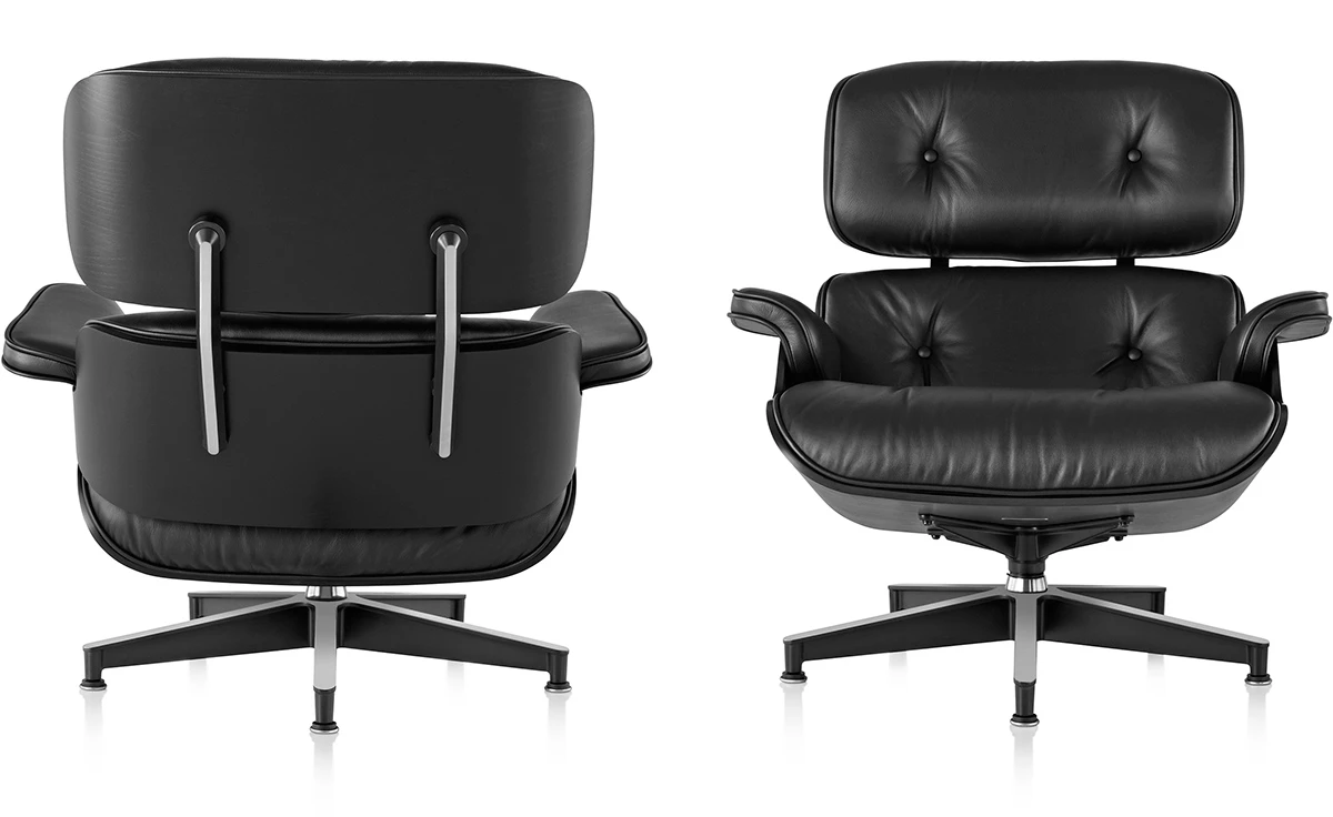 Classic Charles Eames Lounge Chair And Ottoman Replica Black Leather – Ebony Ash Wood Black NH317 - Image 2
