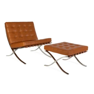 Premium Barcelona Chair and Ottoman Tan Brown Set – Mies Van Der Rohe Replica NH214