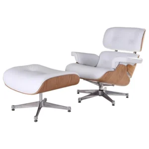 Classic Charles Eames Lounge Chair And Ottoman Replica NH305 White Leather & Ash Wood