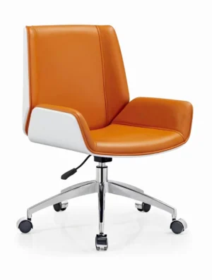 Low Back Tan Brown PU Leather Plywood Swivel Chair NHO266